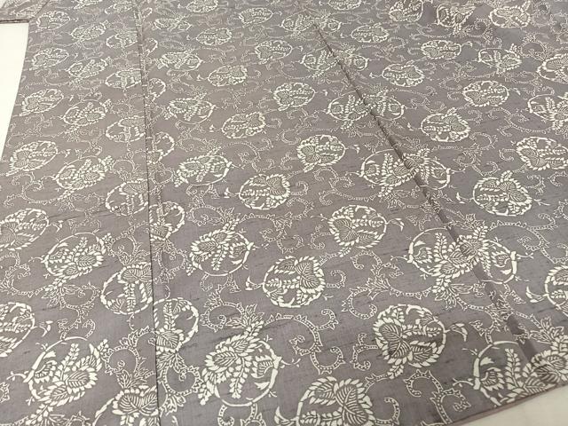 平和屋着物●上質な小紋 紬地 型染め 草花丸文 正絹 逸品 AAAV9024np