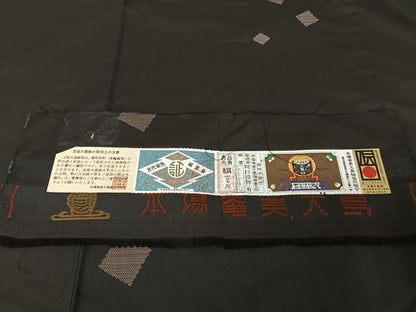 平和屋着物●本場大島紬 純泥染 ９マルキ 地空 手織 箔散らし 川口織物謹製 証紙付き 正絹 逸品 AAAV9038np