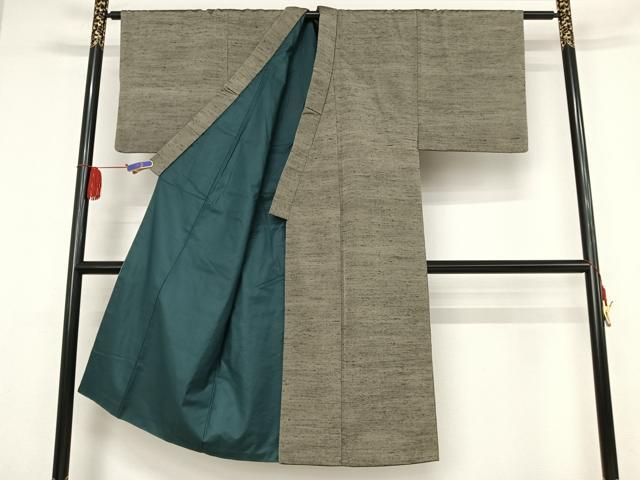 平和屋着物●男性　美山紬　アンサンブル　鼠色　証紙付き　正絹　逸品　AAAV9074np