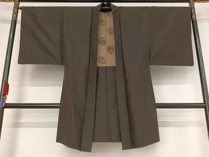 平和屋着物●男性 紬 アンサンブル 黒鳶色 正絹 逸品 AAAV9075np