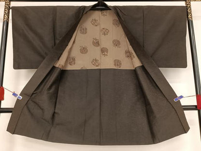 平和屋着物●男性 紬 アンサンブル 黒鳶色 正絹 逸品 AAAV9075np