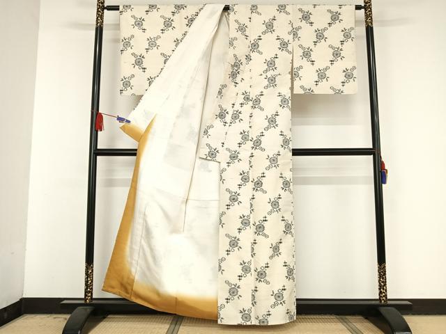 平和屋着物●上質な紬 草花文 正絹 逸品 AAAV9092np