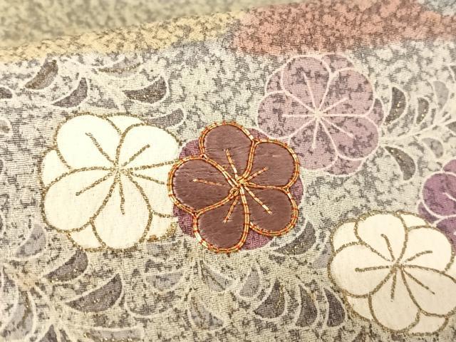 平和屋着物●京友禅の第一人者　松井青々　訪問着　駒刺繍　霞草花文　金糸　金彩　反端付き　正絹　逸品　AAAV9103np