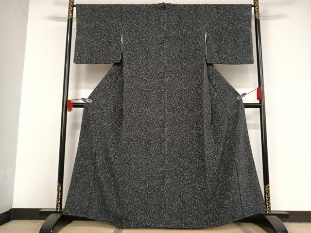 平和屋着物●上質な小紋 たたき染め 黒地 正絹 逸品 AAAV9112np