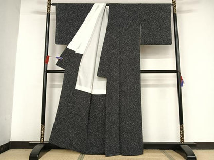 平和屋着物●上質な小紋 たたき染め 黒地 正絹 逸品 AAAV9112np