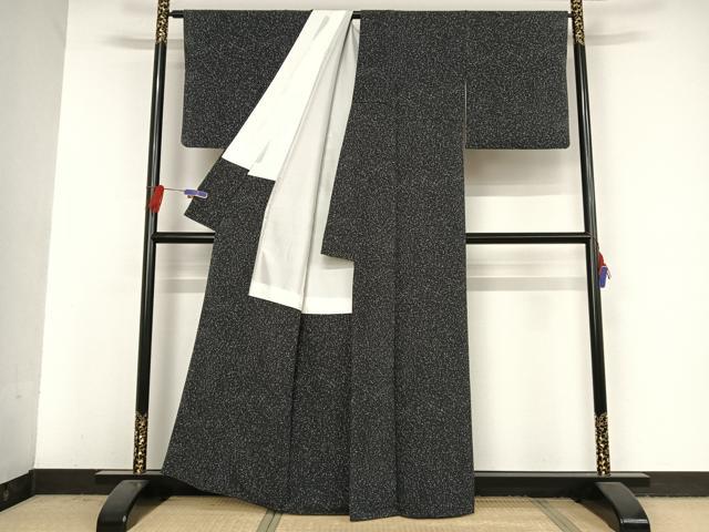 平和屋着物●上質な小紋 たたき染め 黒地 正絹 逸品 AAAV9112np