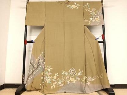 平和屋着物●訪問着 双鳥更紗花唐草文 金彩 正絹 逸品 AAAV9119np