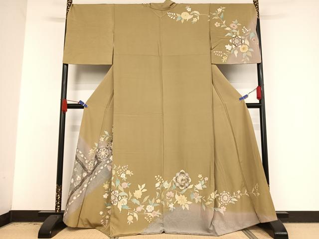 平和屋着物●訪問着 双鳥更紗花唐草文 金彩 正絹 逸品 AAAV9119np