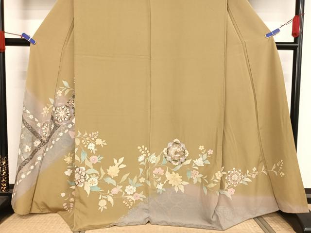 平和屋着物●訪問着 双鳥更紗花唐草文 金彩 正絹 逸品 AAAV9119np