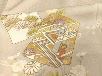 平和屋着物●訪問着 駒刺繍 色紙花文 金糸 金彩 正絹 逸品 AAAV9120np