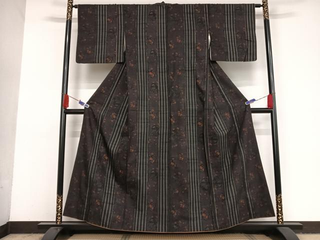 平和屋着物●生紬 草花間道 正絹 逸品 AAAV9153np