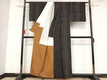 平和屋着物●生紬 草花間道 正絹 逸品 AAAV9153np