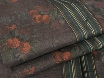 平和屋着物●生紬 草花間道 正絹 逸品 AAAV9153np