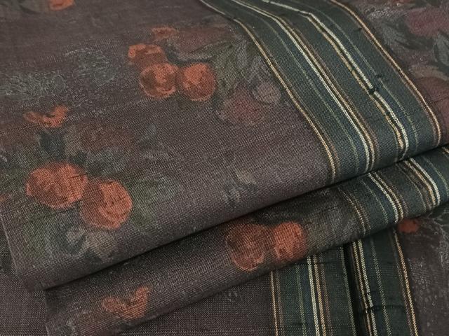 平和屋着物●生紬 草花間道 正絹 逸品 AAAV9153np