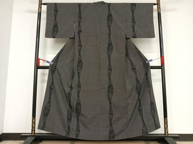 平和屋着物●本塩沢　立涌花文　正絹　逸品　AAAV9163np