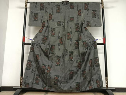 平和屋着物●本場大島紬　9マルキ　色紙草花文　正絹　逸品　AAAV9166np