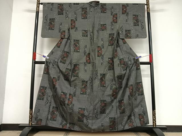 平和屋着物●本場大島紬　9マルキ　色紙草花文　正絹　逸品　AAAV9166np