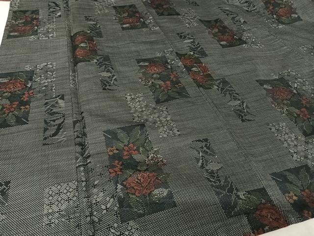 平和屋着物●本場大島紬　9マルキ　色紙草花文　正絹　逸品　AAAV9166np