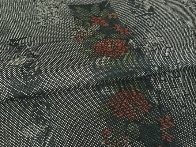平和屋着物●本場大島紬　9マルキ　色紙草花文　正絹　逸品　AAAV9166np