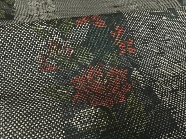 平和屋着物●本場大島紬　9マルキ　色紙草花文　正絹　逸品　AAAV9166np