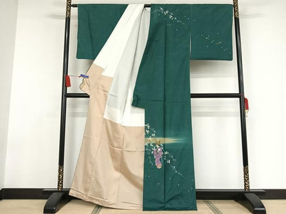 平和屋着物●女優・吉永小百合 本場大島紬 訪問着 手描き 女人文 暈し染め 正絹 逸品 AAAV9190np