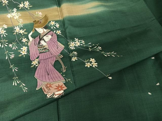 平和屋着物●女優・吉永小百合 本場大島紬 訪問着 手描き 女人文 暈し染め 正絹 逸品 AAAV9190np