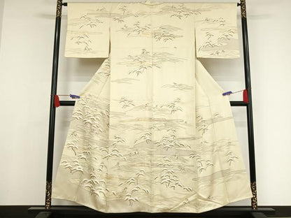 平和屋着物●訪問着 駒刺繍 松文 金糸 金彩 正絹 逸品 AAAV9199np