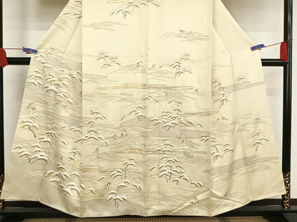 平和屋着物●訪問着 駒刺繍 松文 金糸 金彩 正絹 逸品 AAAV9199np