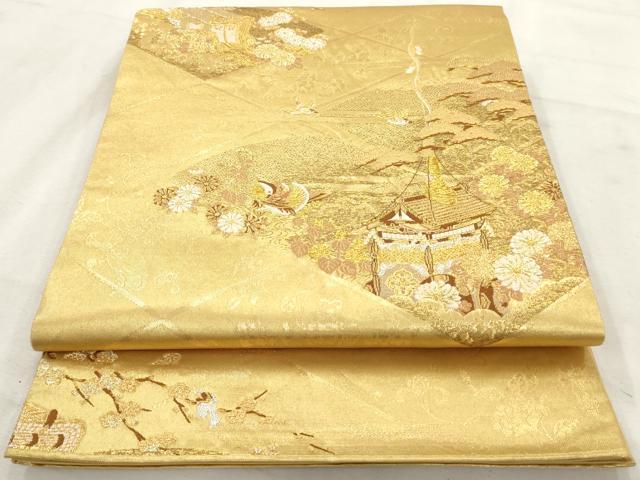 平和屋着物◎六通柄袋帯 唐織 鴛鴦花文 金銀糸 正絹 逸品 AAAV9331sg