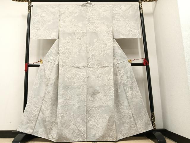 平和屋着物●本場大島紬　白大島　120亀甲　風景樹林文　正絹　逸品　AAAV9392ph