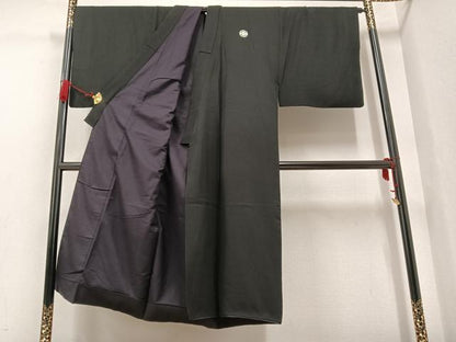 平和屋着物●男性　黒紋付　正絹　逸品　AAAV9400ph