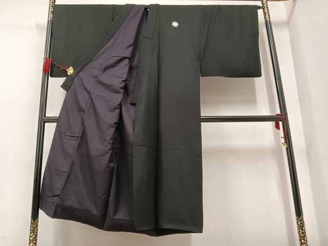 平和屋着物●男性　黒紋付　正絹　逸品　AAAV9400ph
