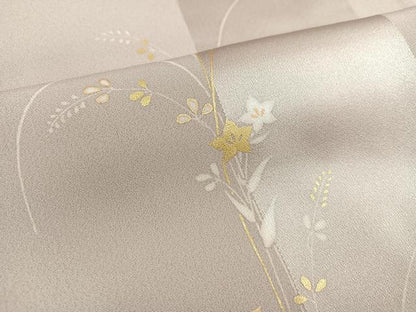 平和屋着物●訪問着　刺繍　草花間道　金彩　正絹　逸品　AAAV9406ph