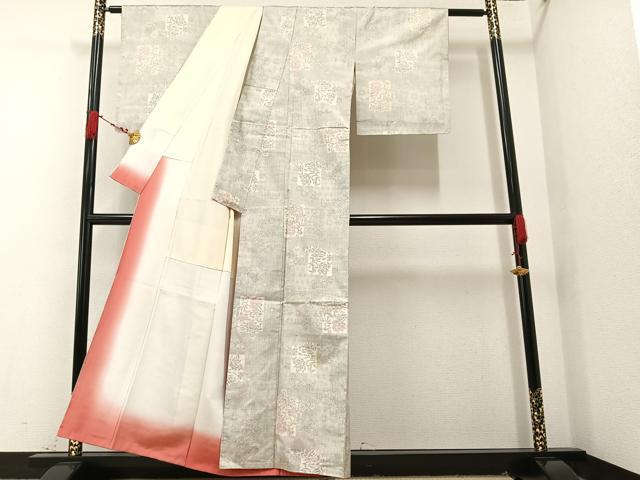 平和屋着物●本場大島紬 白大島 120亀甲 更紗文様 正絹 逸品 AAAV9416ph