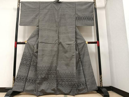 平和屋着物●訪問着 紬地 草花文 正絹 逸品 AAAV9437ph