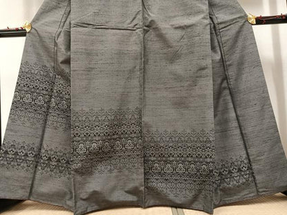 平和屋着物●訪問着 紬地 草花文 正絹 逸品 AAAV9437ph