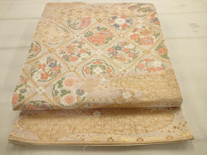 平和屋着物◎六通柄袋帯　唐織　花のしらべ　金糸　正絹　逸品　AAAV9641sw