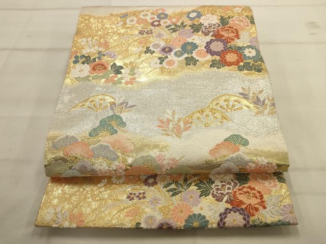 平和屋着物◎六通柄袋帯 唐織 片輪車花文 金銀糸 正絹 逸品 AAAV9645sw