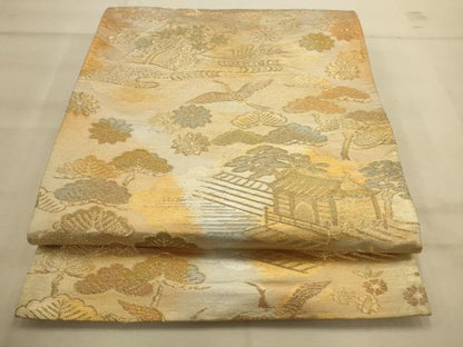 平和屋着物◎六通柄袋帯　風景花鳥文　金銀糸　正絹　逸品　AAAV9664sw