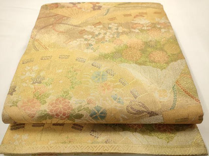 平和屋着物◎七彩佐賀錦 六通柄袋帯 扇面花文 金銀糸 正絹 逸品 AAAV9723dt