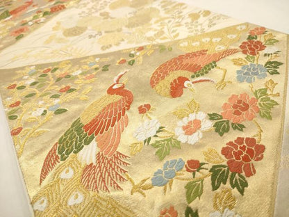 平和屋着物◎六通柄袋帯 唐織 孔雀花文 金糸 正絹 逸品 AAAV9726dt