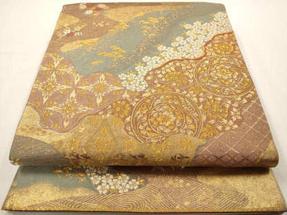 平和屋着物◎六通柄袋帯 唐織 更紗花文 金糸 正絹 逸品 AAAV9729dt