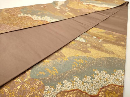 平和屋着物◎六通柄袋帯 唐織 更紗花文 金糸 正絹 逸品 AAAV9729dt