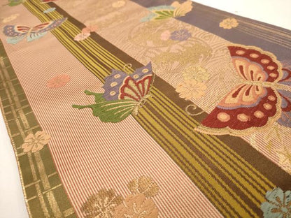 平和屋着物◎六通柄袋帯 唐織 花蝶文 金糸 正絹 逸品 AAAV9734dt