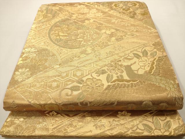 平和屋着物◎佐賀錦 六通柄袋帯 更紗花鳥文 金糸 正絹 逸品 AAAV9738dt