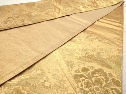 平和屋着物◎佐賀錦 六通柄袋帯 更紗花鳥文 金糸 正絹 逸品 AAAV9738dt