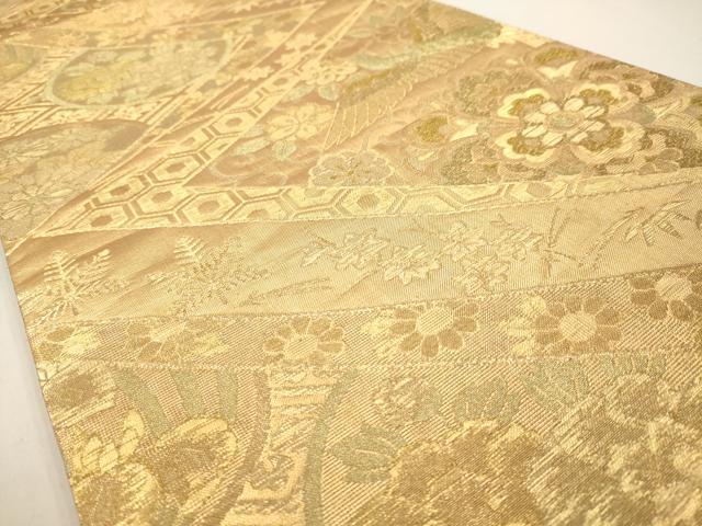 平和屋着物◎佐賀錦 六通柄袋帯 更紗花鳥文 金糸 正絹 逸品 AAAV9738dt