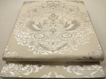 平和屋着物◎六通柄袋帯 更紗花鳥文 銀糸 正絹 逸品 AAAV9739dt