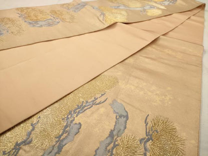 平和屋着物◎六通柄袋帯 唐織 枝松文 金糸 引箔 正絹 逸品 AAAV9740dt