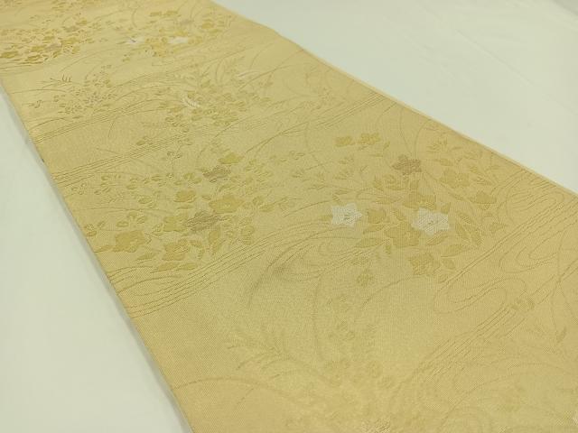 平和屋着物＊夏物　六通柄袋帯　流水草花文　金糸　正絹　逸品　AAAV9778jh